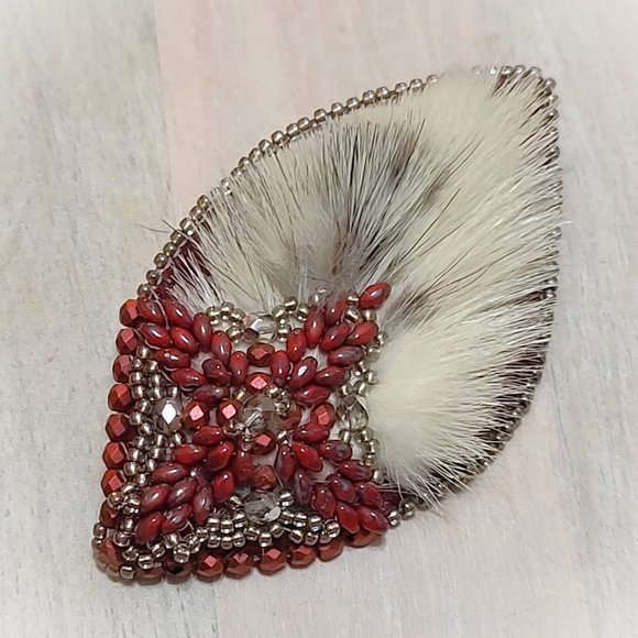 Handmade Mink Fur Glass Bead Embroidery PIn - Picture 2 of 4